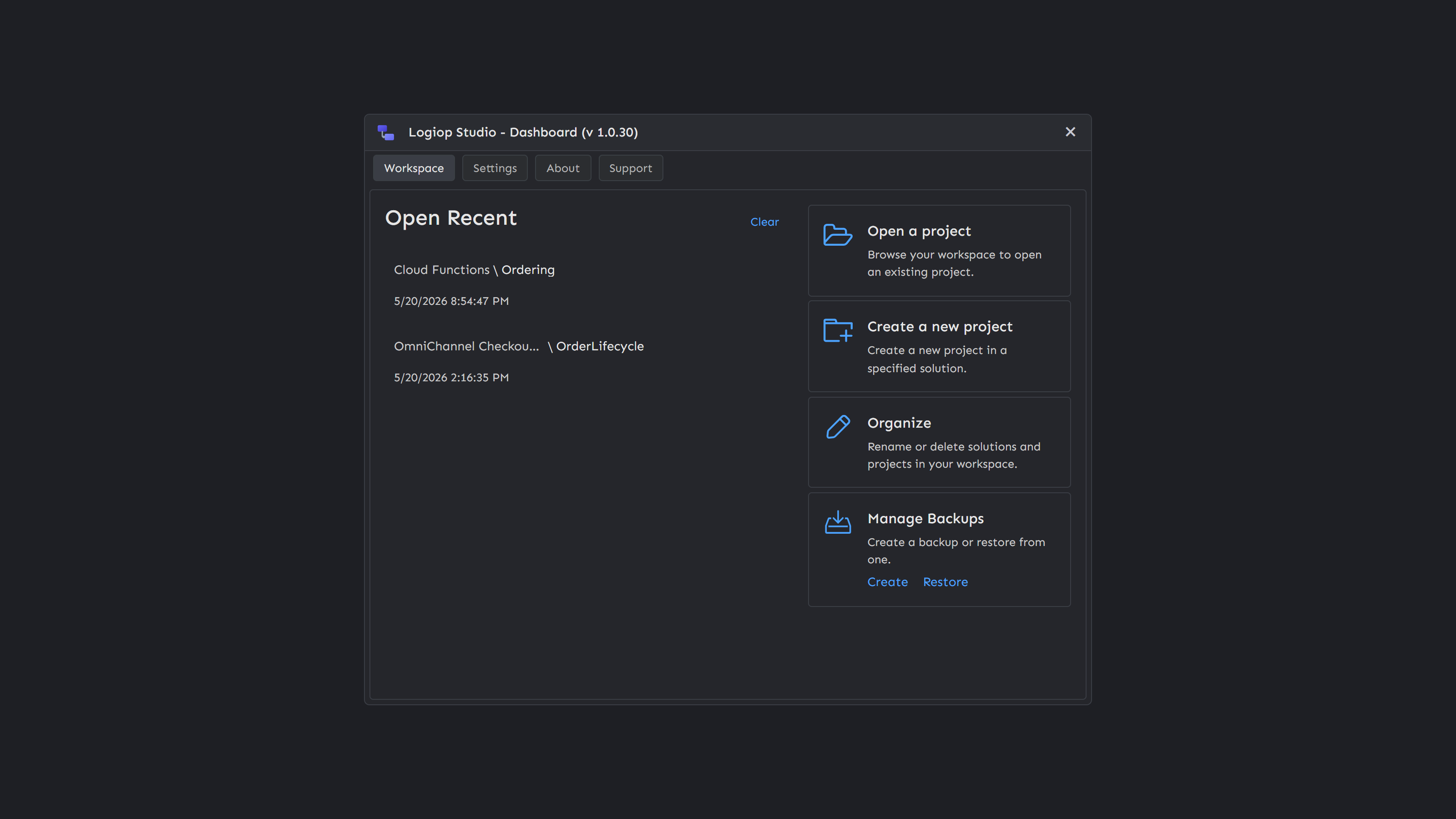 Logiop Studio Workspace Dashboard